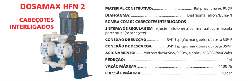 BombaDosadoraDosamaxHFN214 Otimize a dosagem com as bombas Dosamax da Bomax: precis&atilde;o, confiabilidade e versatilidade para todos os tipos de fluidos.