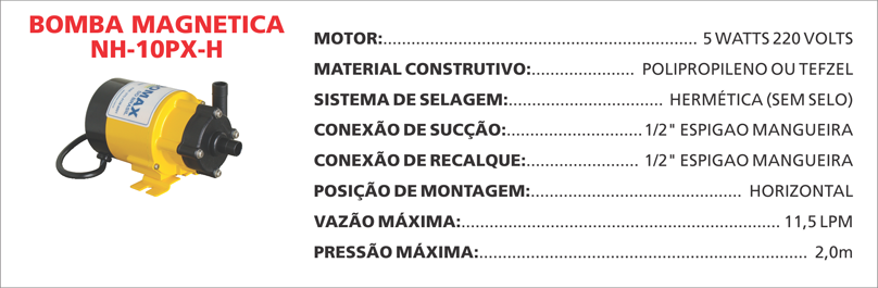 BombaMagneticaNH10PXH Maximize a seguran&ccedil;a e a efici&ecirc;ncia com as bombas magn&eacute;ticas Maxmag da Bomax. Ideal para l&iacute;quidos corrosivos ou perigosos.
