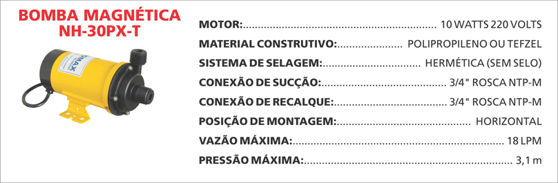 BombaMagneticaNH30PXT Maximize a seguran&ccedil;a e a efici&ecirc;ncia com as bombas magn&eacute;ticas Maxmag da Bomax. Ideal para l&iacute;quidos corrosivos ou perigosos.