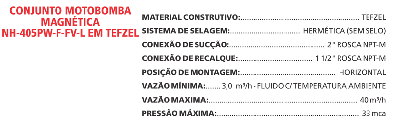 BombaMagneticaNH405PWFFVL Maximize a seguran&ccedil;a e a efici&ecirc;ncia com as bombas magn&eacute;ticas Maxmag da Bomax. Ideal para l&iacute;quidos corrosivos ou perigosos.