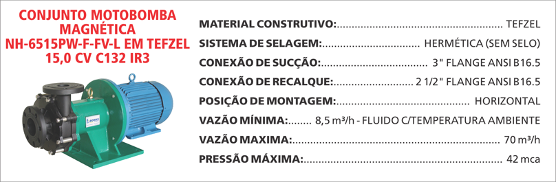 BombaMagneticaNH6515PWFFVL Maximize a seguran&ccedil;a e a efici&ecirc;ncia com as bombas magn&eacute;ticas Maxmag da Bomax. Ideal para l&iacute;quidos corrosivos ou perigosos.
